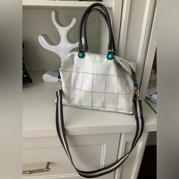 Vintage Y2K 90’S Square Patch Medium Leather White Snap Purse Bag Made in Italy - Picture 3 of 16